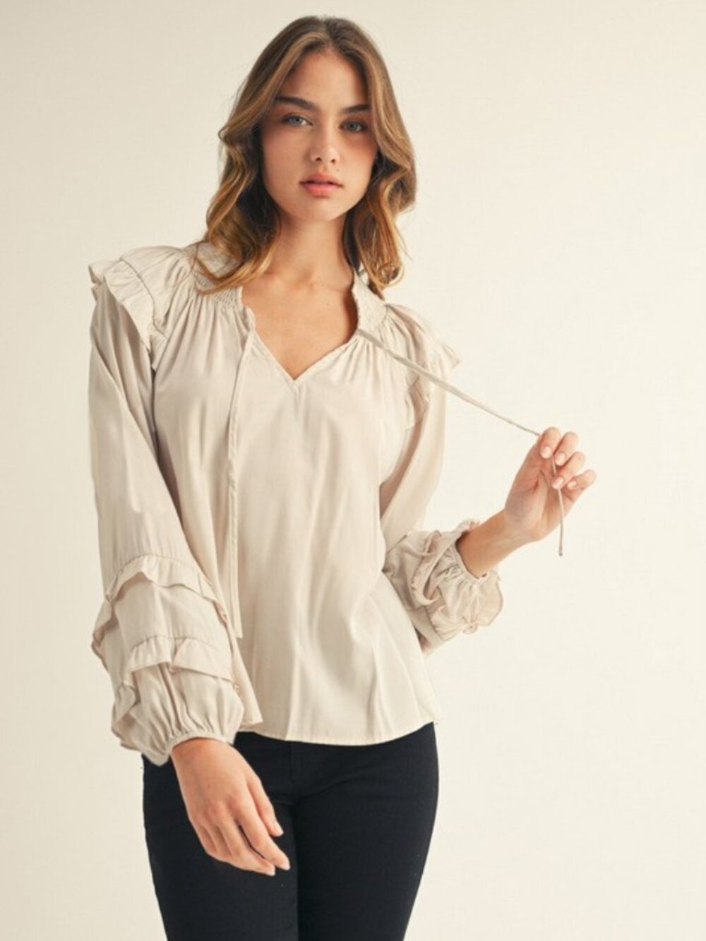 Ruffle Accent Peasant Style Top